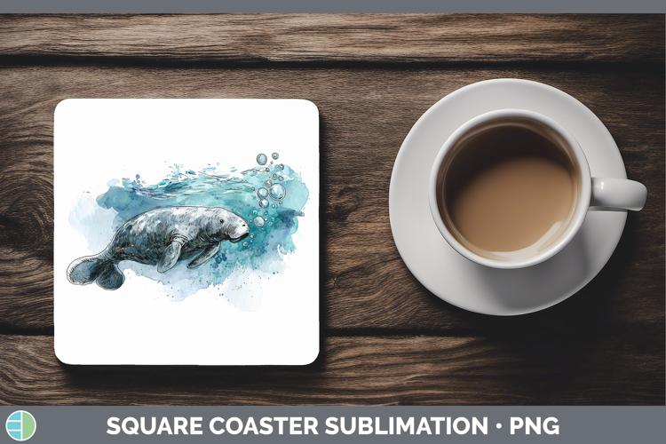 Dugong Marine Mammal Sketch Square Coaster Sublimation Desig