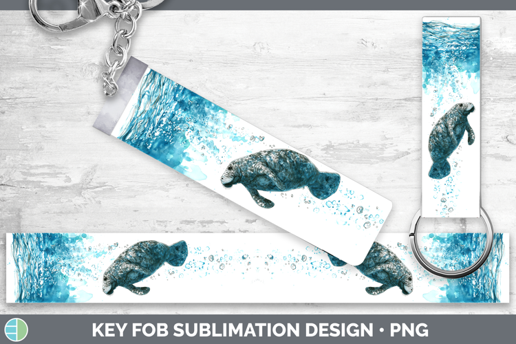 Manatee Marine Mammal Sketch Key Fob Sublimation Design