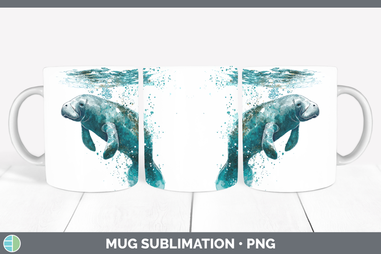 Manatee Marine Mammal Sketch Mug Wrap Sublimation Design