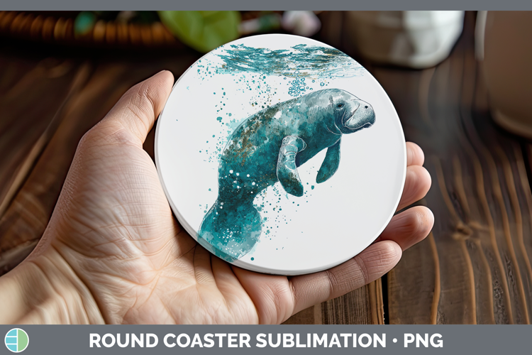 Manatee Marine Mammal Sketch Round Coaster Sublimation Desig