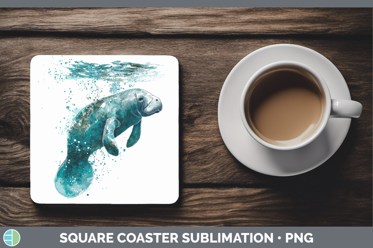 Manatee Marine Mammal Sketch Square Coaster Sublimation Desi