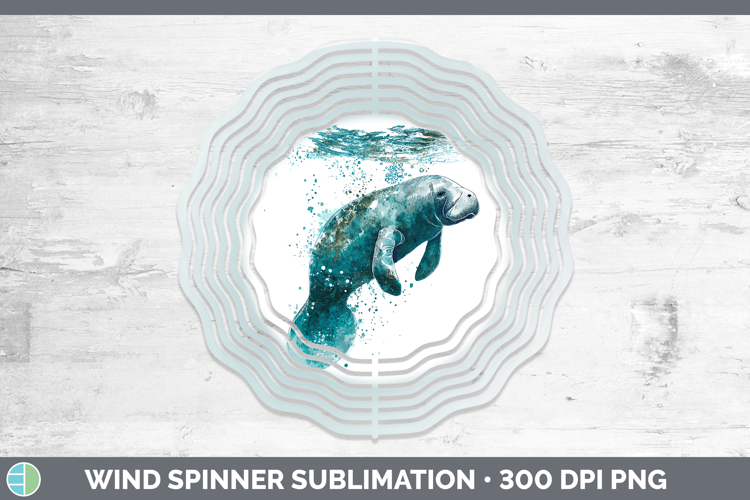 Manatee Marine Mammal Sketch Wind Spinner Sublimation Design