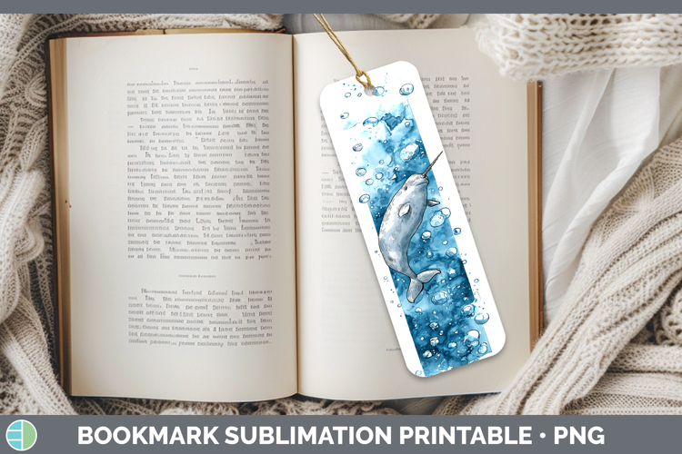 Narwhal Marine Mammal Sketch Bookmark Sublimation Design