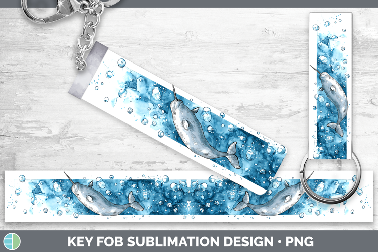 Narwhal Marine Mammal Sketch Key Fob Sublimation Design