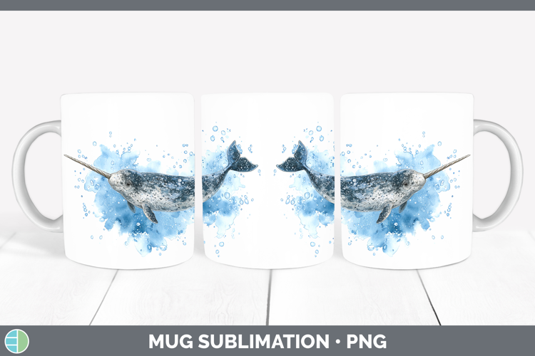 Narwhal Marine Mammal Sketch Mug Wrap Sublimation Design