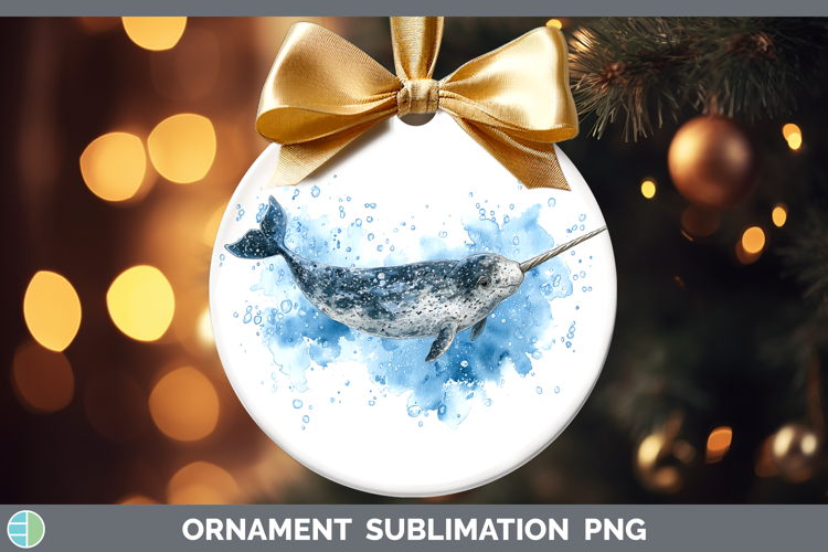Narwhal Marine Mammal Sketch Ornament Sublimation Design