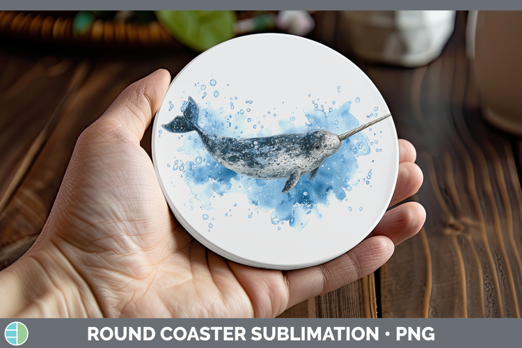 Narwhal Marine Mammal Sketch Round Coaster Sublimation Desig
