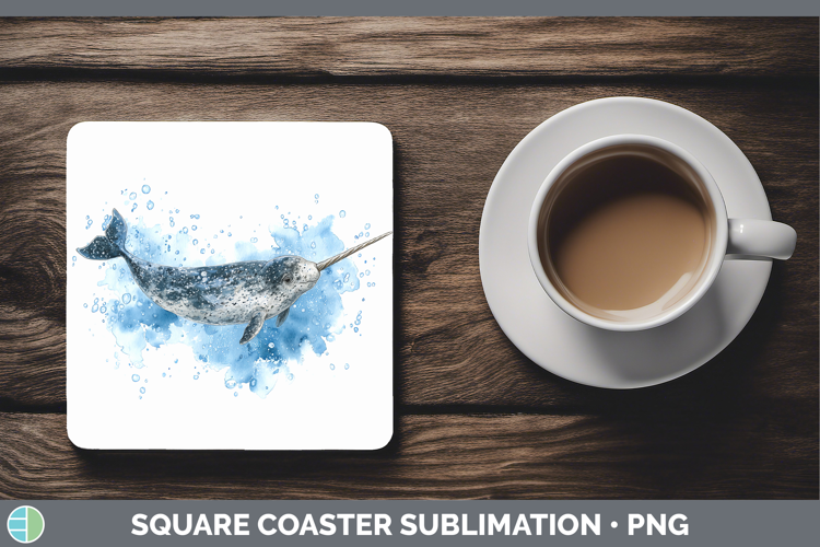 Narwhal Marine Mammal Sketch Square Coaster Sublimation Desi