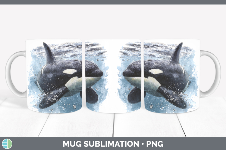 Orca Marine Mammal Sketch Mug Wrap Sublimation Design