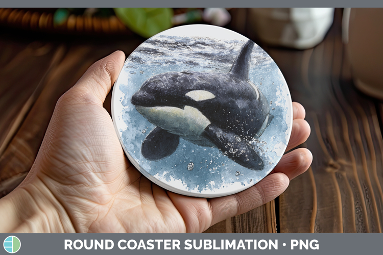 Orca Marine Mammal Sketch Round Coaster Sublimation Design