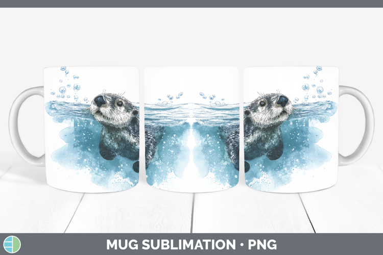 Sea Otter Marine Mammal Sketch Mug Wrap Sublimation Design