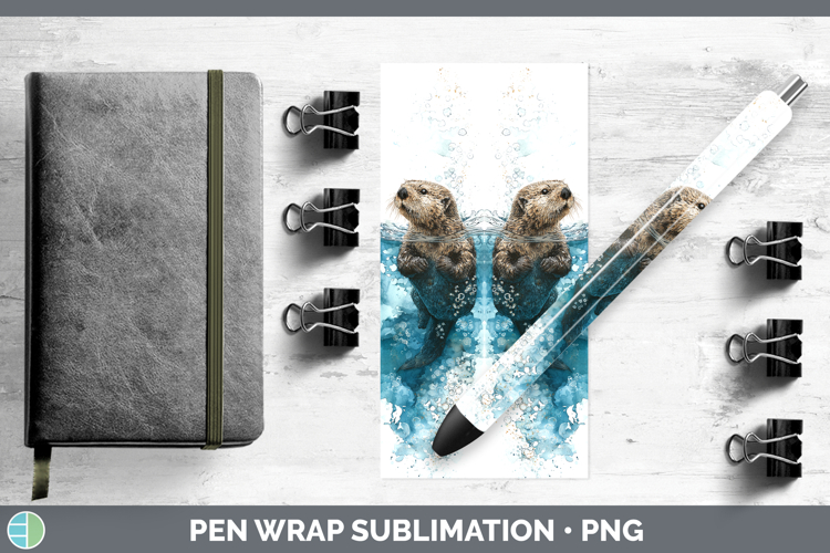 Sea Otter Marine Mammal Sketch Pen Wrap Sublimation Design