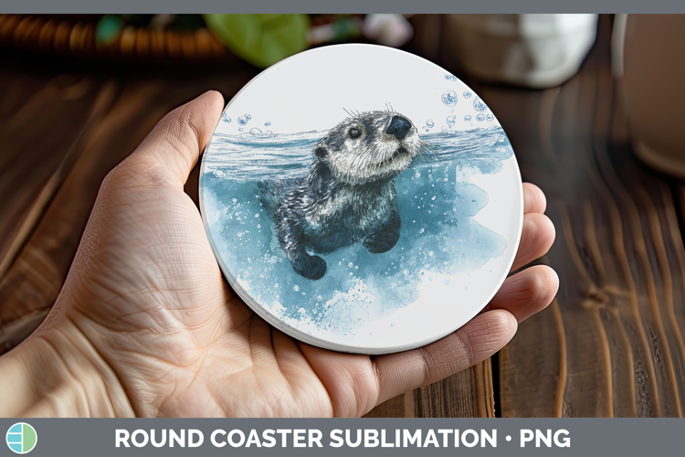 Sea Otter Marine Mammal Sketch Round Coaster Sublimation Des