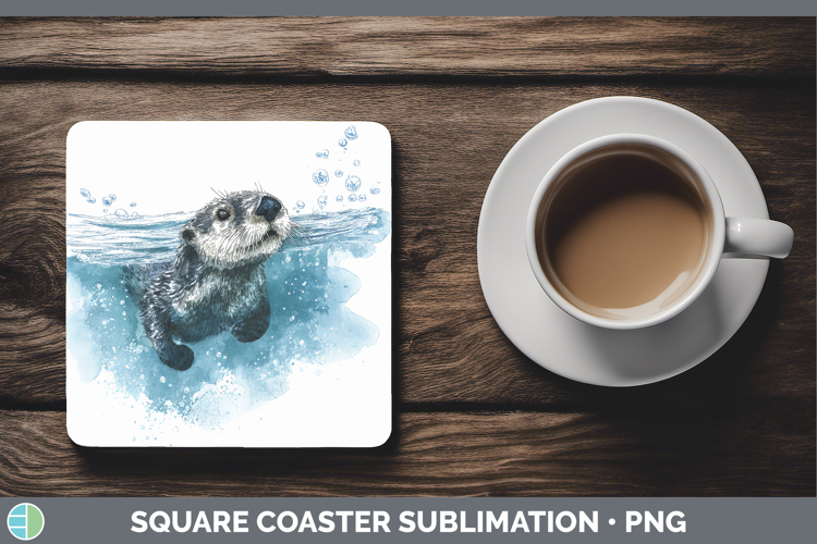 Sea Otter Marine Mammal Sketch Square Coaster Sublimation De