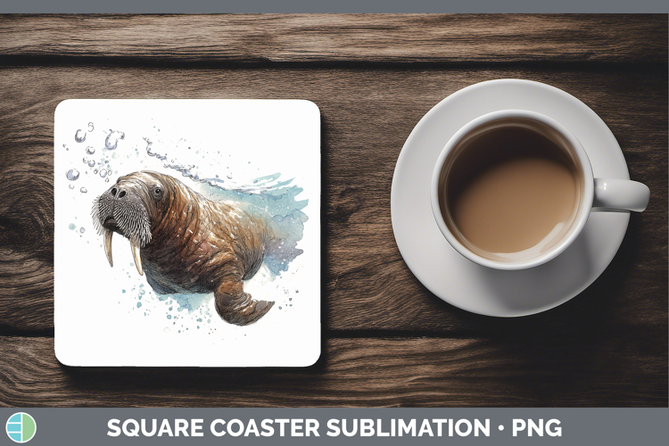 Walrus Marine Mammal Sketch Square Coaster Sublimation Desig