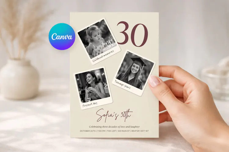 Photo Milestone Birthday Invitation Canva Template