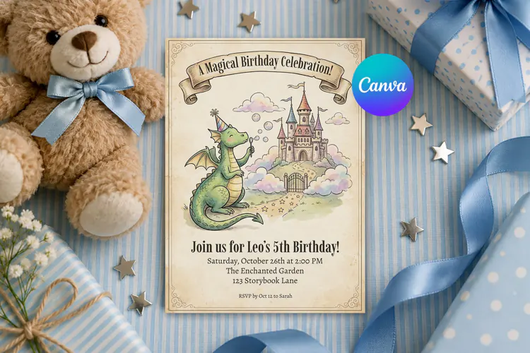 Dragon Birthday Invitation Template, Magical Castle