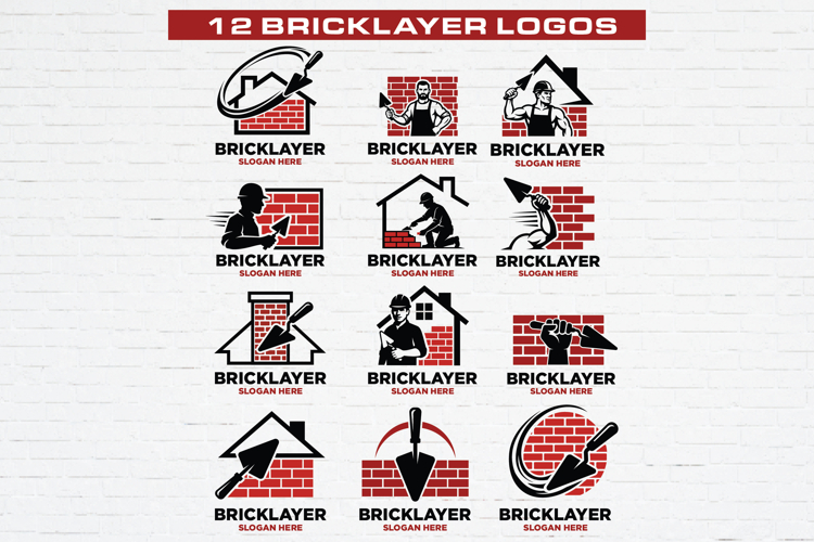 12 Bricklayer Masonry Logo Bundle