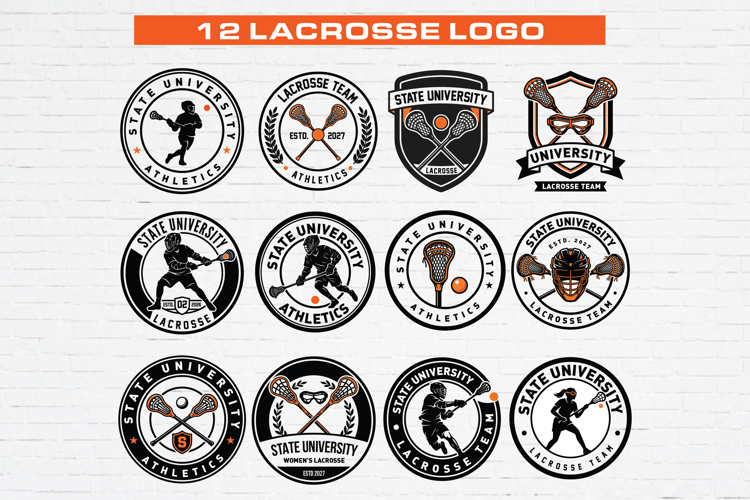 12 Lacrosse Team Crest Logo Bundle