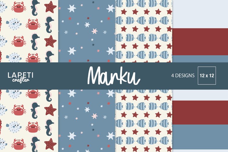 Marku ocean digital papers with cute sea creatures and stars