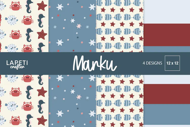 Ocean Digital Papers with Sea Creatures, 4 Designs