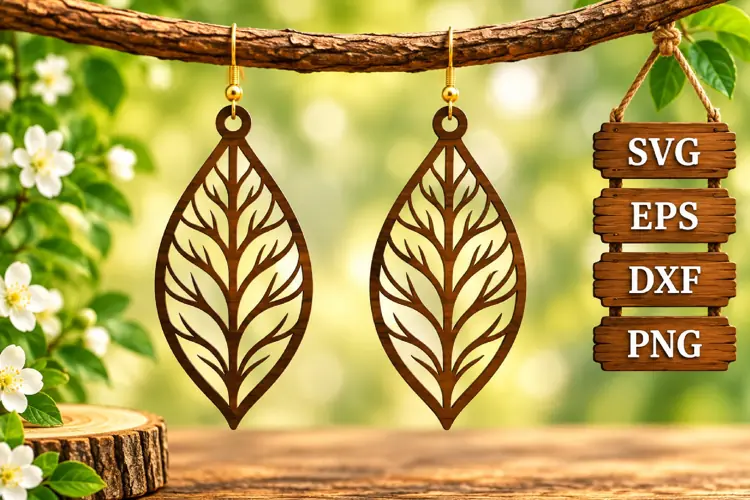 Marquise Leaf Earring Wood Laser SVG File