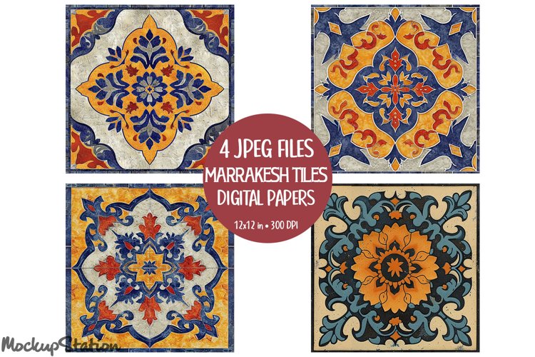 Marrakesh Tiles Scrapbook Junk Journal Printable Pages JPG example image 1