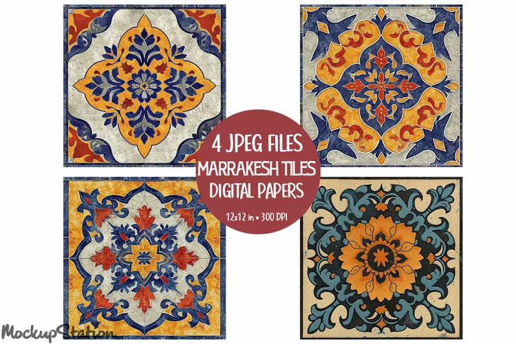 Marrakesh Tiles Scrapbook Junk Journal Printable Pages JPG