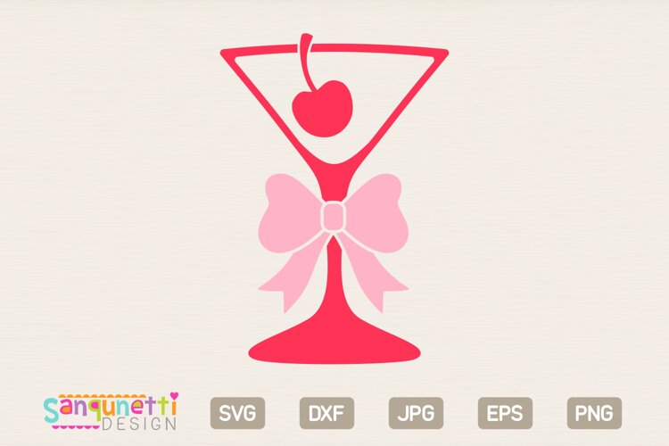 Martini Glass with Bow SVG | Coquette Cocktail Design example image 1
