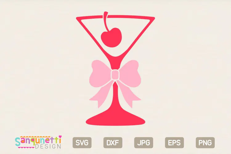 Martini Glass with Bow SVG | Coquette Cocktail Design