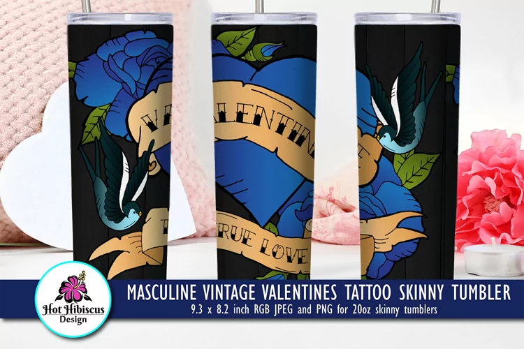 Masculine Mens Vintage Valentine Tattoo Tumbler Sublimation