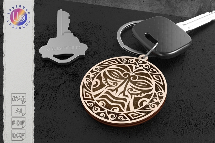 Mask keychain engraving pattern laser cut, circular tribal