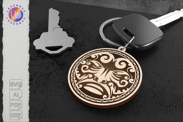 Mask ornament keychain laser cut SVG, circular engraving