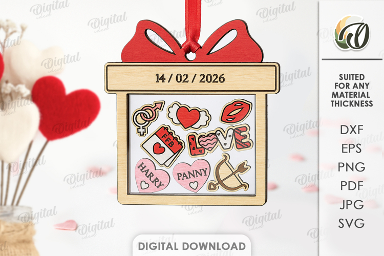 Mason Jar Valentines Day Ornament Laser Cut. Valentine SVG