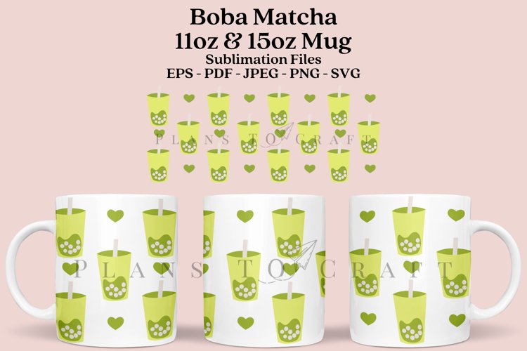 matcha boba coffee mug sublimation wrap glass mug wrap svg presized for 11oz and 15oz glass mug are sublimation files