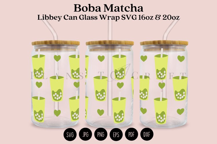 matcha boba libbey beer can glass full wrap svg presized template for 16oz and 20oz glass for Cricut Silhouette and sublimation