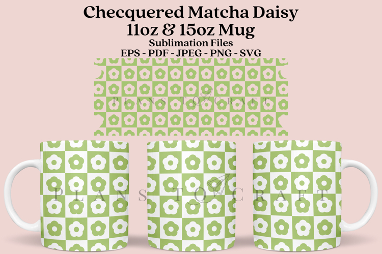 Checquered Matcha Daisy 11&15oz Coffee Glass Mug Wrap SVG