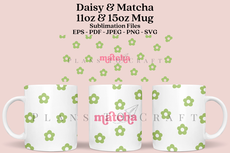 Daisy Matcha 11&15oz Coffee Glass Mug Wrap SVG