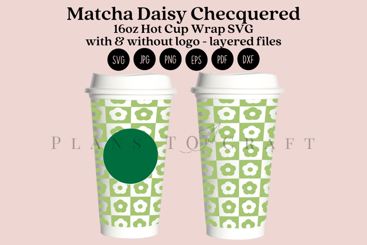 Daisy Matcha Checquered 16oz Hot Cup Tumbler Wrap SVG