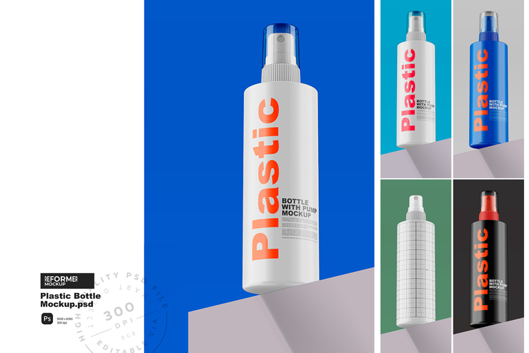 Plastic Bottle with Pump Mockup