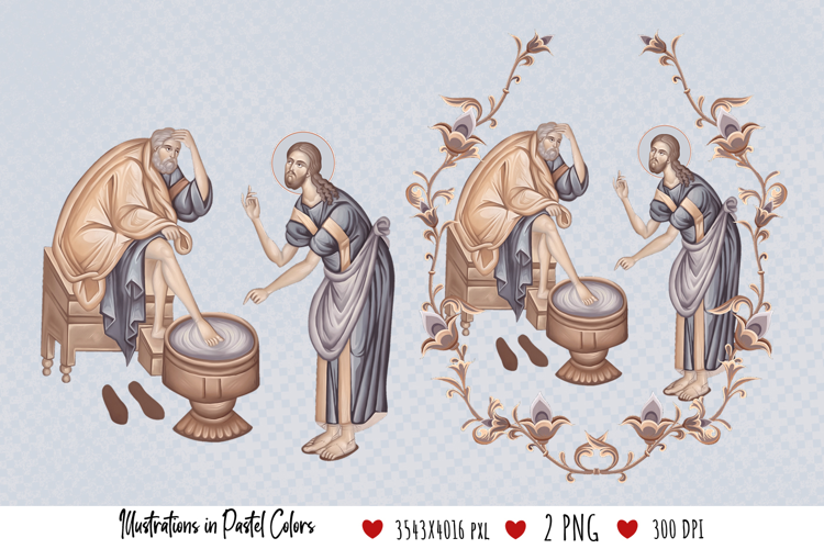 Maundy- Foot Washing. Illustration in Byzantine Style