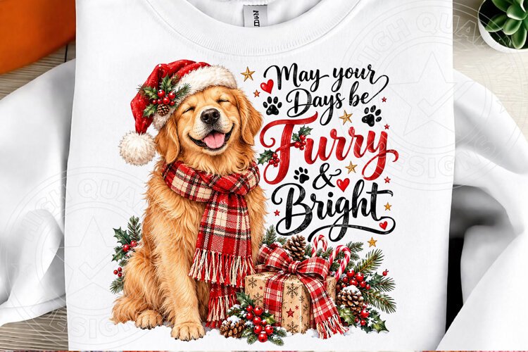 May Your Days Be Furry & Bright Golden Retriever Christmas P example image 1