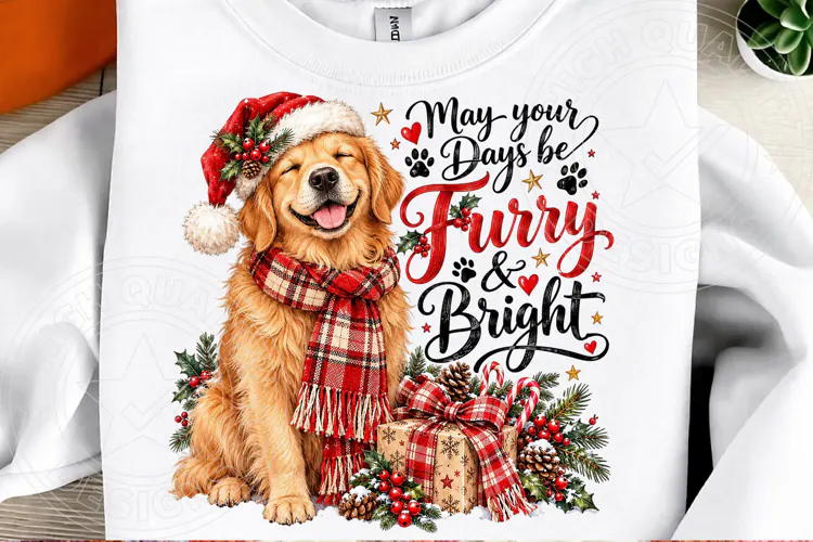 May Your Days Be Furry & Bright Golden Retriever Christmas P
