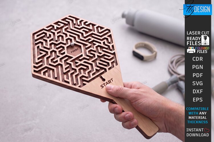 3D Wooden Handheld Maze Game Laser Cut | Kids Maze Toy laser example image 1