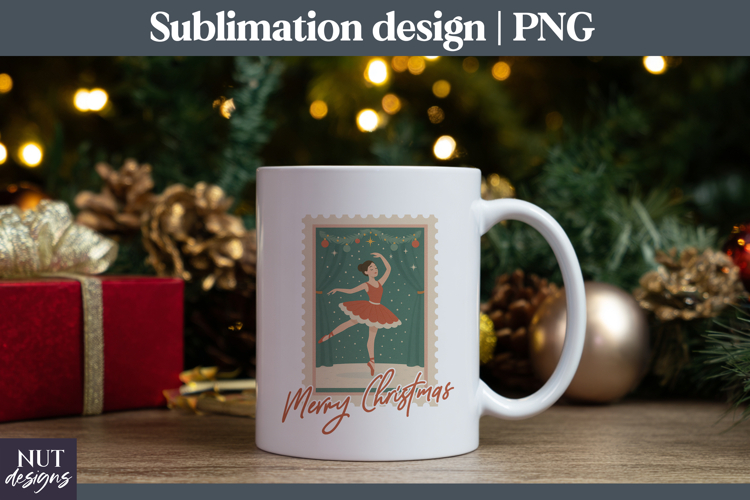 Christmas Postage Stamp, Ballerina Merry Christmas Mug