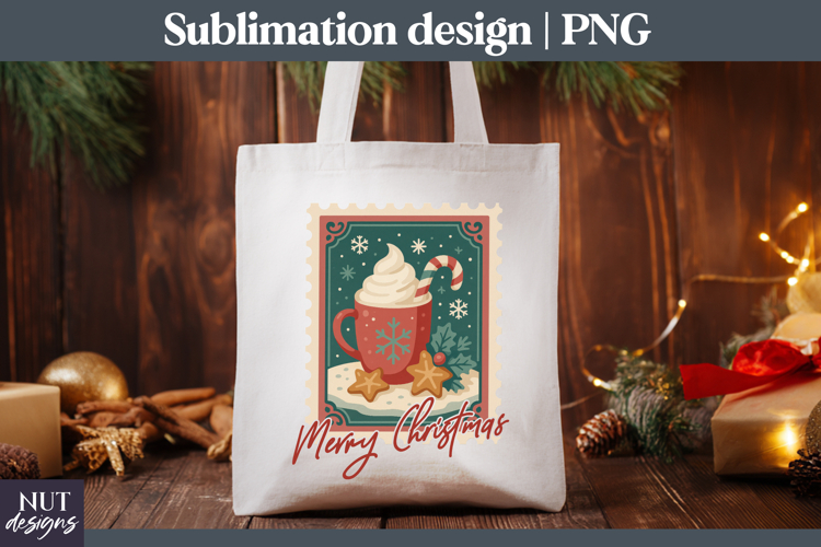 Christmas Postage Stamp, Cocoa mug Merry Christmas tote bag