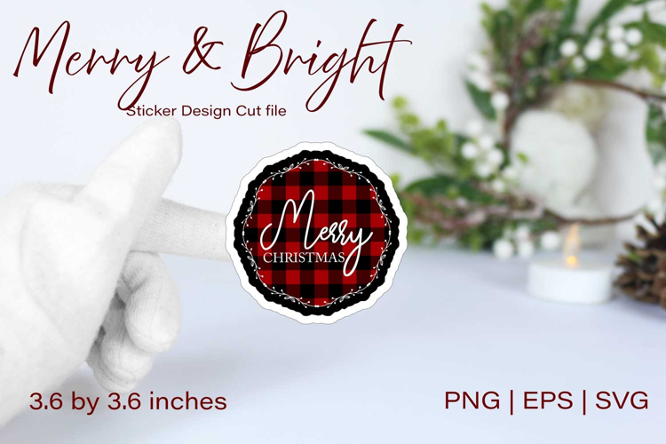 Merry Christmas Plaid Sticker Design | Berry Vine Wreath