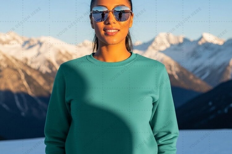 Teal long sleeve T-shirt Mockup Design example image 1