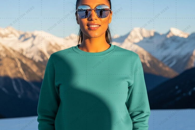 Teal long sleeve T-shirt Mockup Design