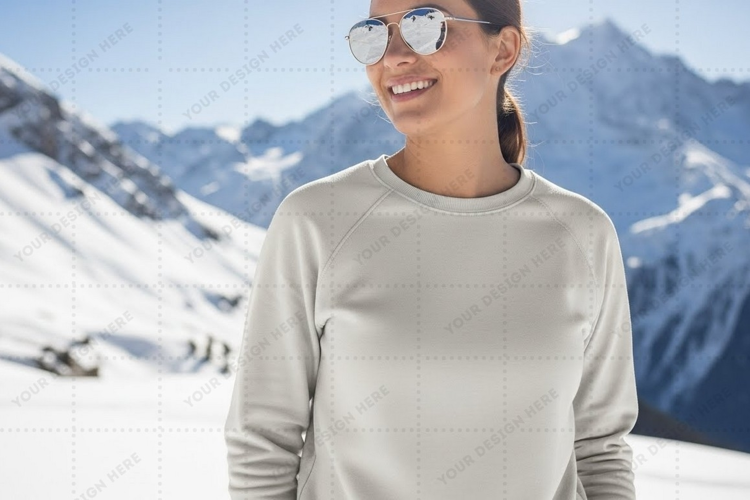 Women's long sleeve snowy mountain landscape T-shirt Mockup